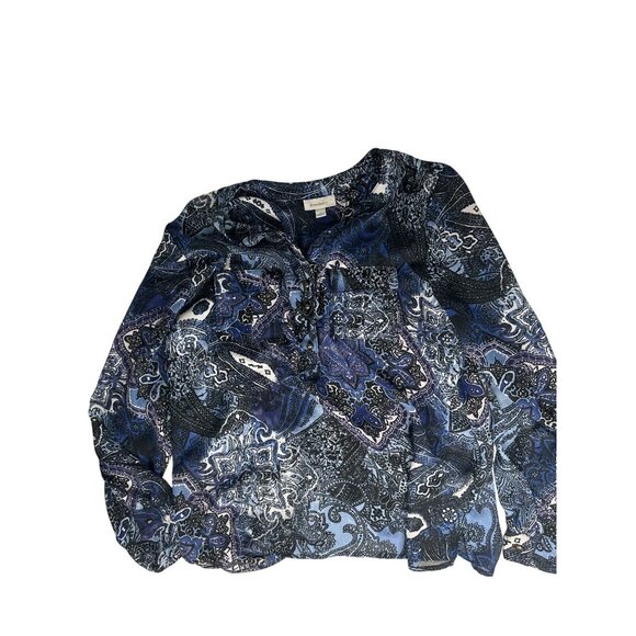 Dressbarn Womens Paisley Print Long Sleeve Blouse Size L Boho Cottage Geometric - Picture 1 of 4